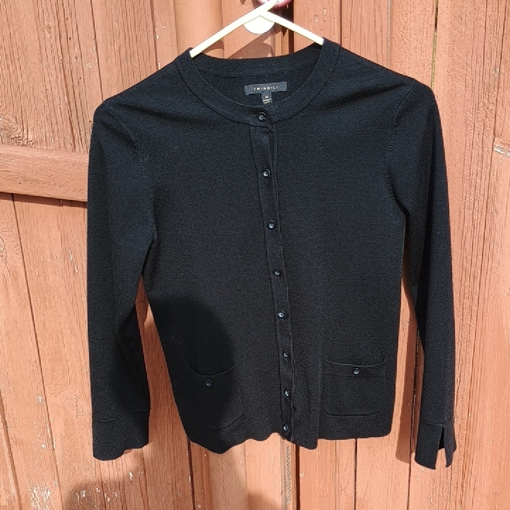 Twinhill Classic Black Cardigan Button Front Sweater Women's Size M Wool Blend